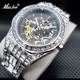 Luxury Skeleton Watch with Baguette Bezel Bracelet Mechanical Diamond Ice Out New Automatic Watch