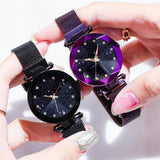 Luxury Starry Sky Magnetic 3D Glass Dial Ladies Diamond Quartz Wrist Watch