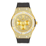 Gold Waterproof Diamond Bezel Chronograph Watch