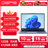 Dere R14 Laptop 14-inch IPS Full HD Intel Celeron N4500 12GB RAM + 512GB SSD Learning Office Laptop Computer Windows 11 Notebook