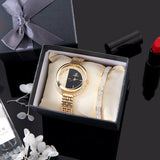 Women Oval Temperament Diamond Watch Luxury Titanium Bracelet Watches Gift Sets