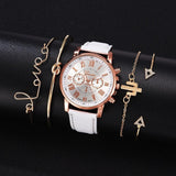 Watch+Bracelet 5 pcs Ladies Quartz Leather Strap WristWatch Bracelet Set