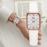 2022 New Square Rose Gold Leather StrapLadies Quartz watch