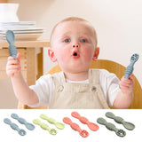 Baby Self Feeding Scoop Training Utensils Set Weaning Supplies Rainbow Chew Spoon Set Food-Grade Silicone Teether Toys For Baby
