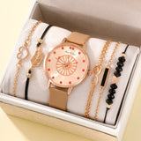 High Quality Leather Exquisite WristWatch With Temperament Bracelet Five Piece Set (NO BOX)