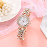 2pcs Set Luxury Rose Gold Ladies Quartz Diamond Wristwatch