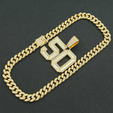 Hip Hop Iced Out Cuban Chain Bling Diamond Rhinestone Number 50 Pendants Mens Necklaces Gold Club Charm Jewelry for Male Choker