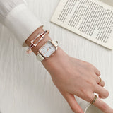 2022 New Square Rose Gold Leather StrapLadies Quartz watch