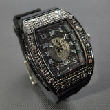 Hip Hop Men Watches Luxury Black Diamond Automatic Date Watch Sport Rubber Strap Waterproof