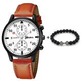 Luxury Bracelet Set Fashion Business Brown Leather Quartz Wrist Watches for Men Gift Set