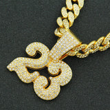 Iced Out Cuban Chains Bling Diamond Number 23 Rhinestone Pendants Mens Necklaces Gold Chain Charm Hip Hop Gold Jewelry for Men