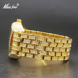 Gold Big Wrist Ice Drop Sparkly Tonneau Style Hip Hop Male Quartz Watch