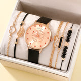 High Quality Leather Exquisite WristWatch With Temperament Bracelet Five Piece Set (NO BOX)