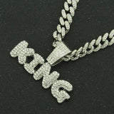 Hip Hop Iced Out Cuban Chains Bling Diamond Letter KING Pendant Mens Necklaces Miami Gold Chain Charm Mens Jewelry Choker Gifts