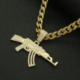 Hip Hop Iced Out Cuban Chains Bling Bling Diamond Rock Gun Pendant Mens Necklaces Miami Gold Chain Charm Jewelry for Men Choker