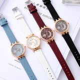 Cute Leather  Star Moon Rhinestone Ladies Wristwatch