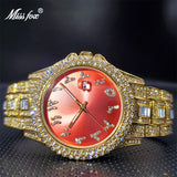 18K Gold Casual  Quartz Wristwatch with Full Square Diamond Watch