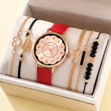 Elegant Exquisite Dial Design Quartz Watch With Women's Leather Alloy Bracelet (NO BOX)