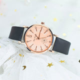 Fashion Leather Flower Dial Rose Gold Dial Ladies Quartz Clock Wristwatch Gift With Bracelet