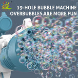 HUIQIBAO 19 Holes Electric Automatic Cartoon Bubbles Gun Rifle Summer Outdoor Beach Bubble Machine Interactive Game Toys for Kid