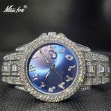 Iced Out Watch for Man Luxury Diamond Bracelet Blue Red Black Watch 2021