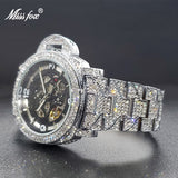 ダイヤモンド アイス ヒップホップ オートマチック ウォッチ スケルトン ムーブメント 腕時計