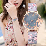 Girl Luxury New Fashion Embossed Flowers Small Fresh Printed Dial Watch