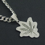 Hip Hop Iced Out Cuban Chains Diamond Leaf Foliage Pendant Mens Necklaces Gold Chain Charm Jewelry for Men Choker Gift Wholesale