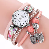 Hand-woven Owl Pendant Bracelet Vintage Watch