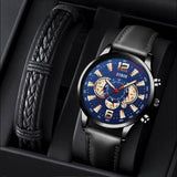 Explosions Korean Version Calendar Fake Three-eye Luminous Men's Leather Quartz Watch