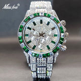 アイスアウトグリーンダイヤモンド腕時計男性用ブランド高級スポーツスタイルクロノグラフメンズクォーツ時計