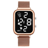 Fashion Watch For Women New LED Rose Gold Mesh Magnet Wristwatch