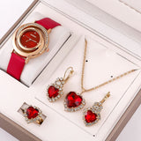 Luxury Fine Ladies WristWatch Present Set Necklace Female's Ring Earring Gift