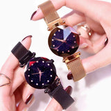 Luxury Starry Sky Magnetic 3D Glass Dial Ladies Diamond Quartz Wrist Watch