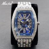 Luxury Design Blue Men Watch Hip Hop Fully Diamond Wristwatch For Man Classic Tonneau Dial Iced Out Bling Waterproof Watches New