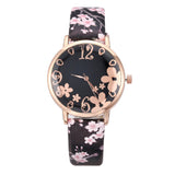 Girl Luxury New Fashion Embossed Flowers Small Fresh Printed Dial Watch