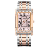 Women Rectangle Quartz Roma Numbers Stainless Steel Watch