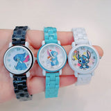 New Disney Stitch Kids Watches For Girls Cartoon animation Children Women Quartz Clock Waterproof School Gift reloj infantil