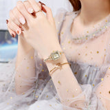 Small Square Dial Ladies Wristwatch Rhinestone Bracelet