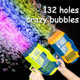 132 Holes Bubble Gun Rocket Soap Bubbles Machine Gun Shape Automatic Bazooka Bubble Blower with Light Toys for Kid Birthday Gift