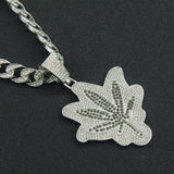 Hip Hop Iced Out Cuban Chains Diamond Leaf Foliage Pendant Mens Necklaces Gold Chain Charm Jewelry for Men Choker Gift Wholesale