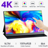 15.6 Inch 4K 3840 x 2160 Portable Monitor HDMI Type-C 3.1 Second Extended Screen Display For X-box Switch Phone Laptop PS5 4