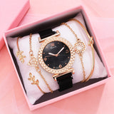5PCS Set Luxury  Rose Gold  Quartz Bracelet WristWatch