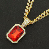 Iced Out Cuban Chains Bling Diamond Ruby Rubine Rhinestone Pendants Mens Necklaces Miami Hip Hop Charm Jewelry for Male Choker