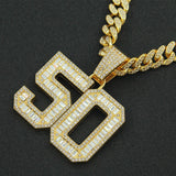 Hip Hop Iced Out Cuban Chain Bling Diamond Rhinestone Number 50 Pendants Mens Necklaces Gold Club Charm Jewelry for Male Choker