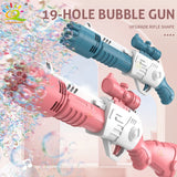 HUIQIBAO 19 Holes Electric Automatic Cartoon Bubbles Gun Rifle Summer Outdoor Beach Bubble Machine Interactive Game Toys for Kid