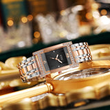 Fashion Rhinestone Rectangle Stainless Steel Band Quartz Wrist Watch
