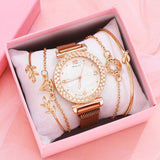 5PCS Set Luxury  Rose Gold  Quartz Bracelet WristWatch
