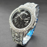 MISSFOX Hip Hop Diamond Mens Watches Luxury Silver Stainless Steel Quartz Watch
