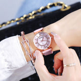 Fashion Rhinestone Marble Dial Magnetic Clasp Ladies Wristwatch